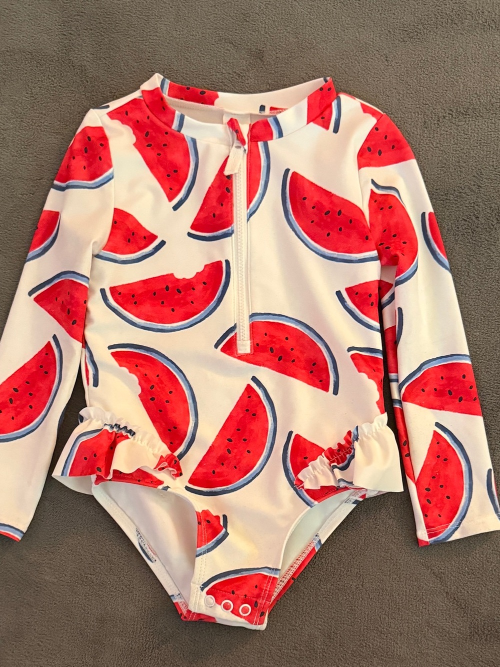 Carter's White and Red Watermelon Long-Sleeve Rashguard Swimsuit